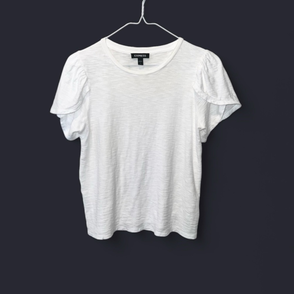 Express Cotton White Split Flutter Ruffle Sleeve … - image 8